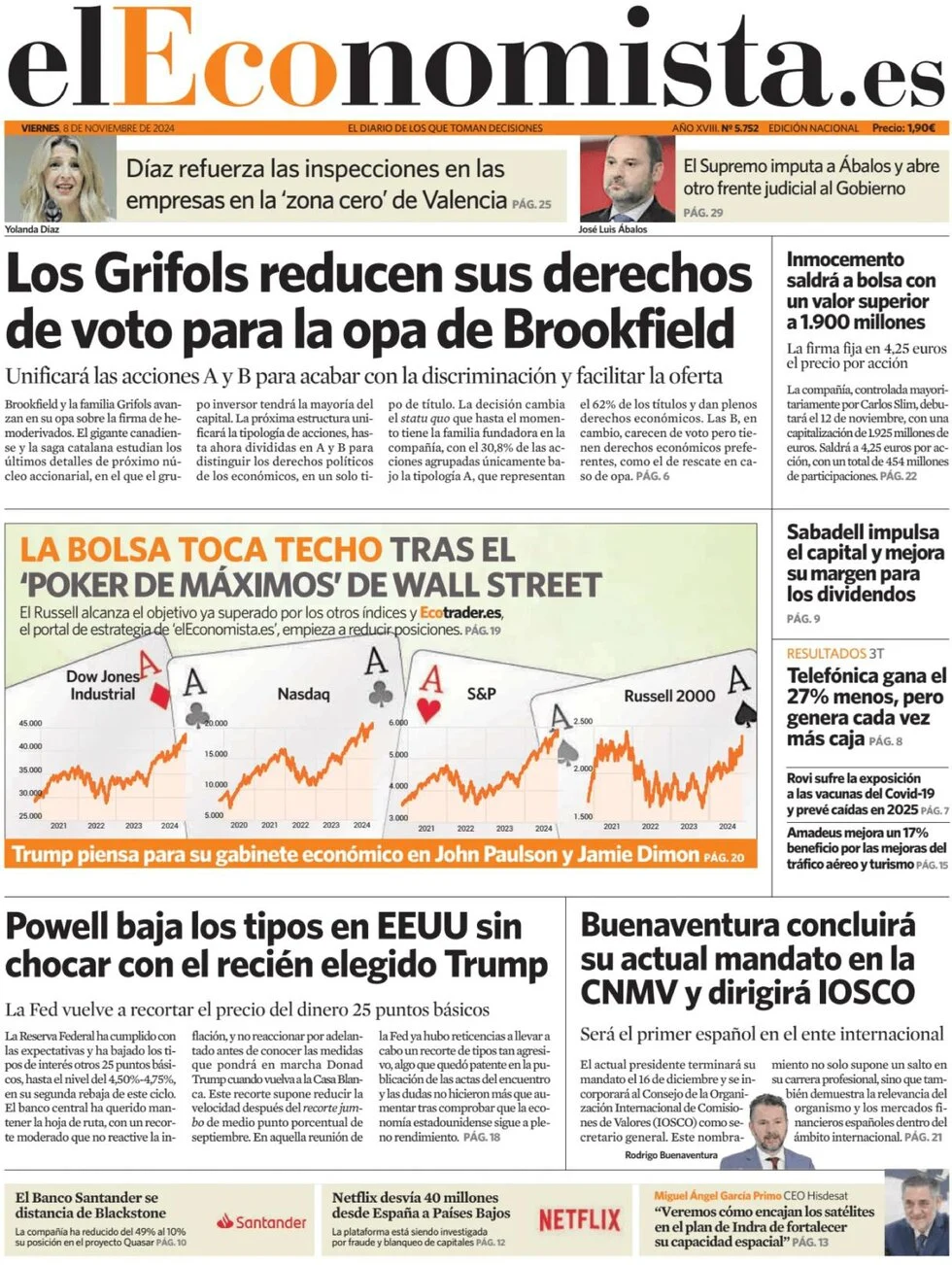 anteprima della prima pagina di el-economista del 08/11/2024