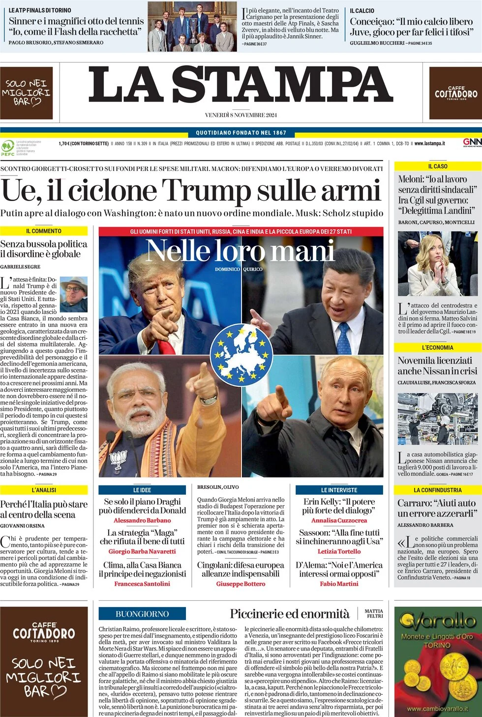 anteprima della prima pagina di la-stampa del 08/11/2024