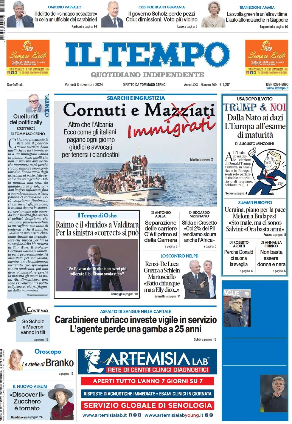 anteprima della prima pagina di il-tempo del 08/11/2024