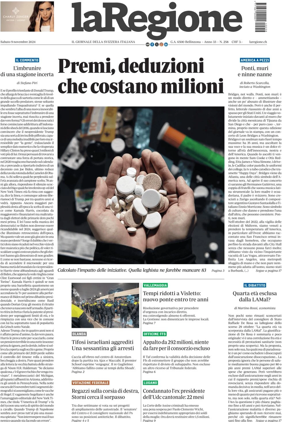 anteprima della prima pagina di la-regione del 09/11/2024