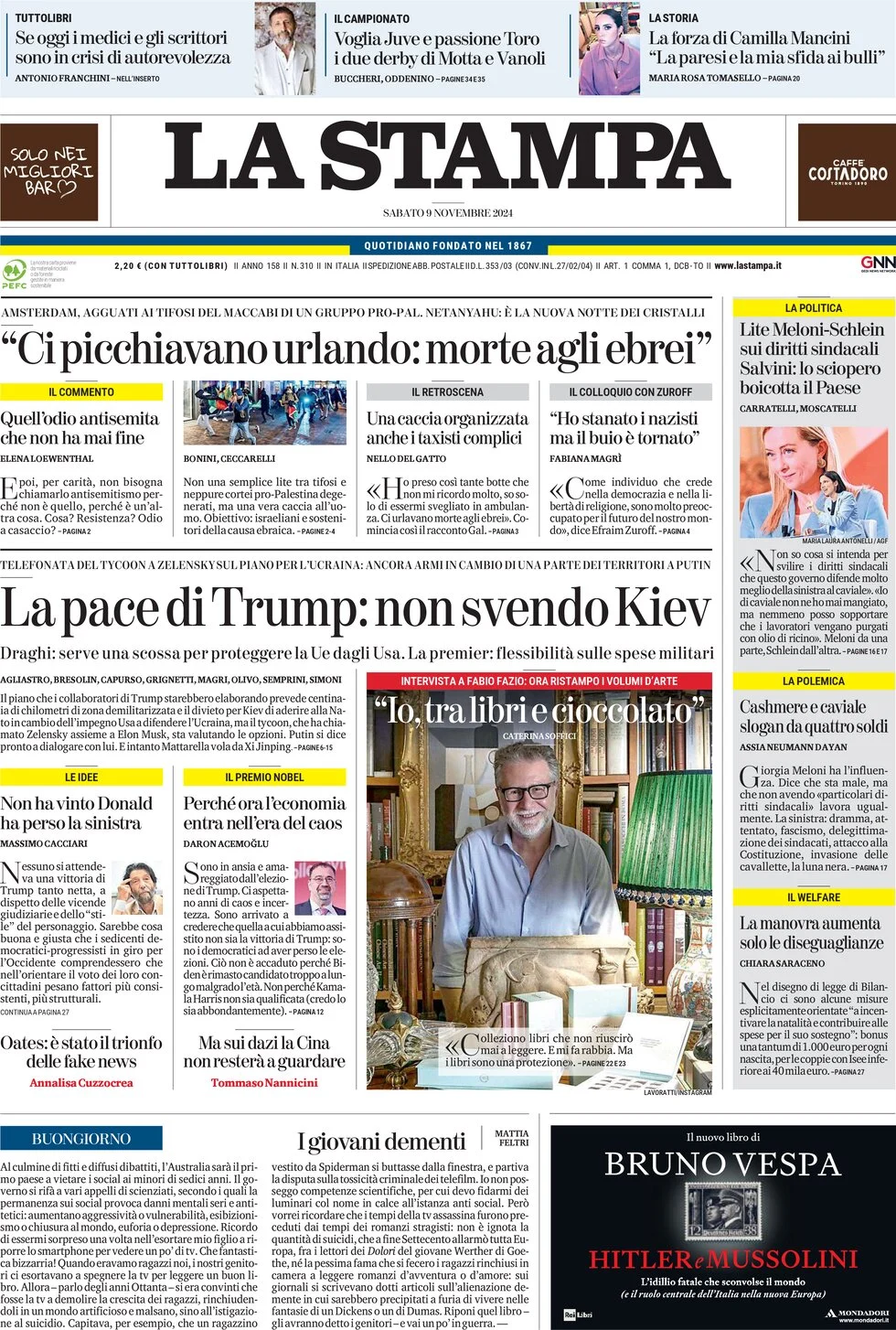 anteprima della prima pagina di la-stampa del 09/11/2024