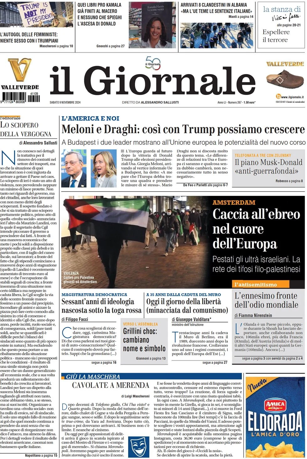 anteprima della prima pagina di il-giornale del 09/11/2024