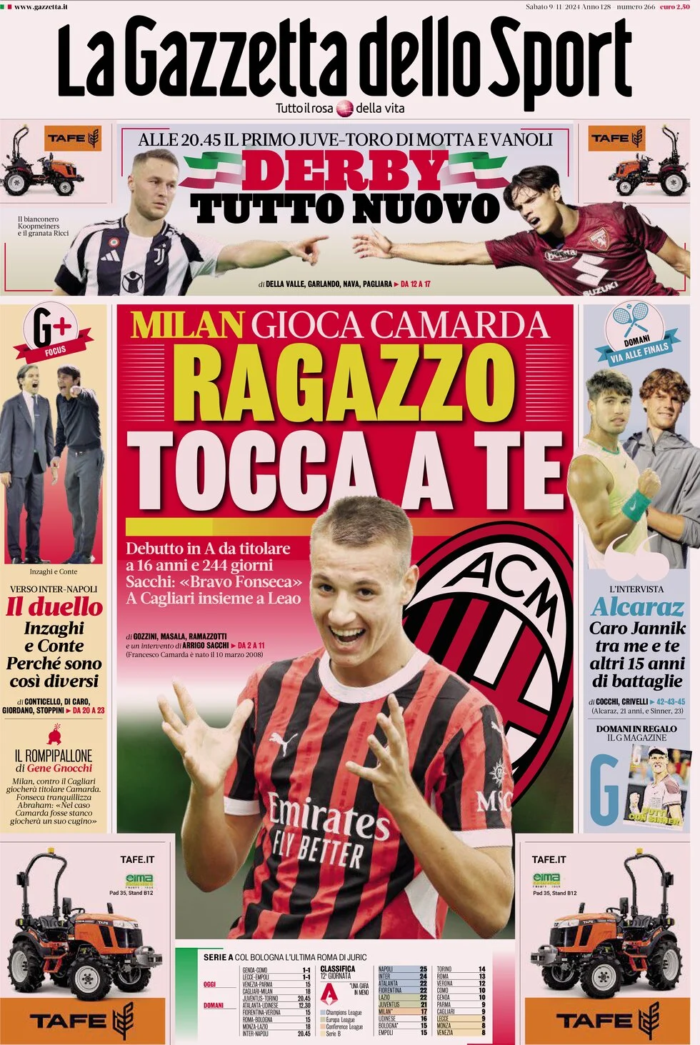 anteprima della prima pagina di la-gazzetta-dello-sport del 09/11/2024