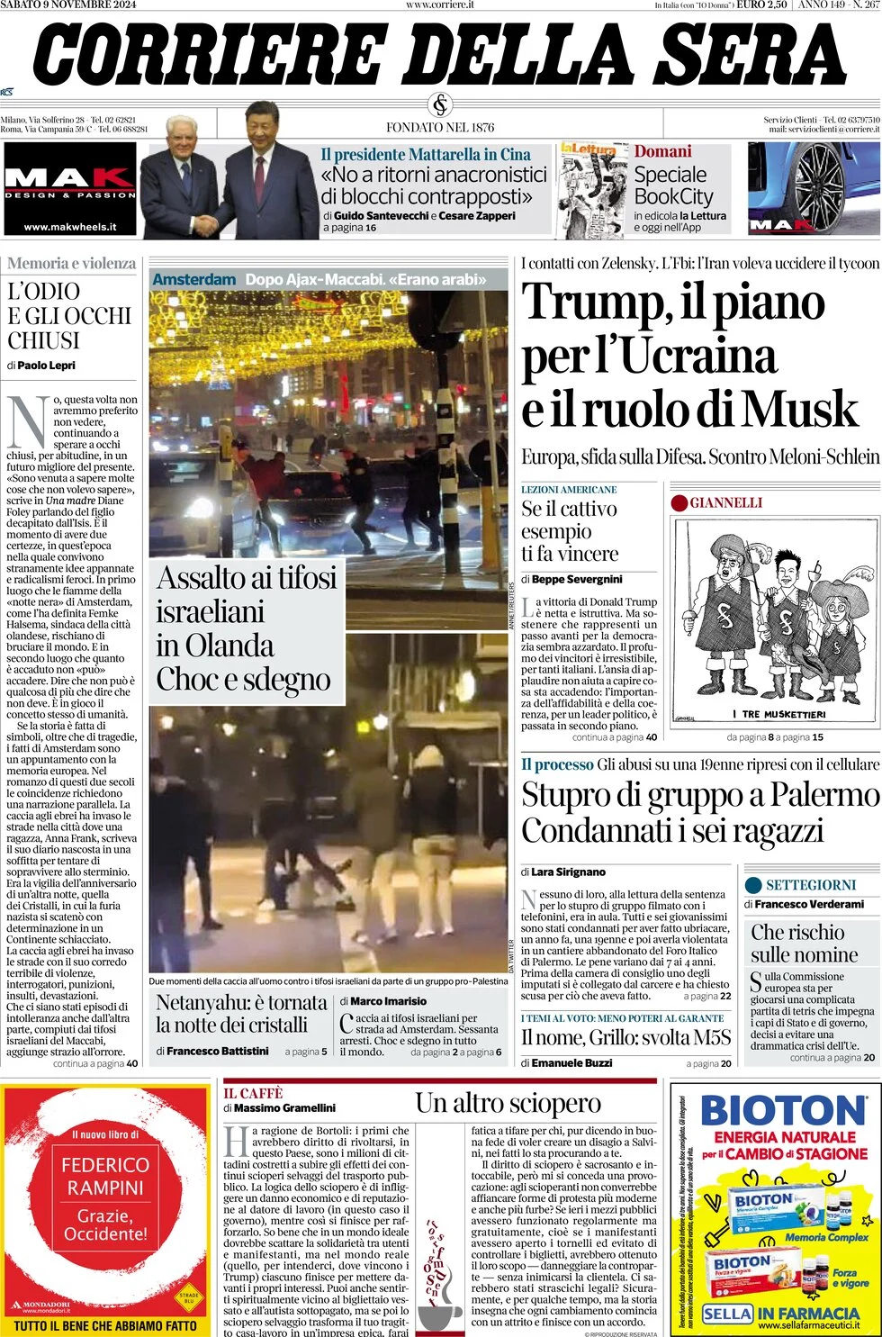 anteprima della prima pagina di corriere-della-sera del 09/11/2024