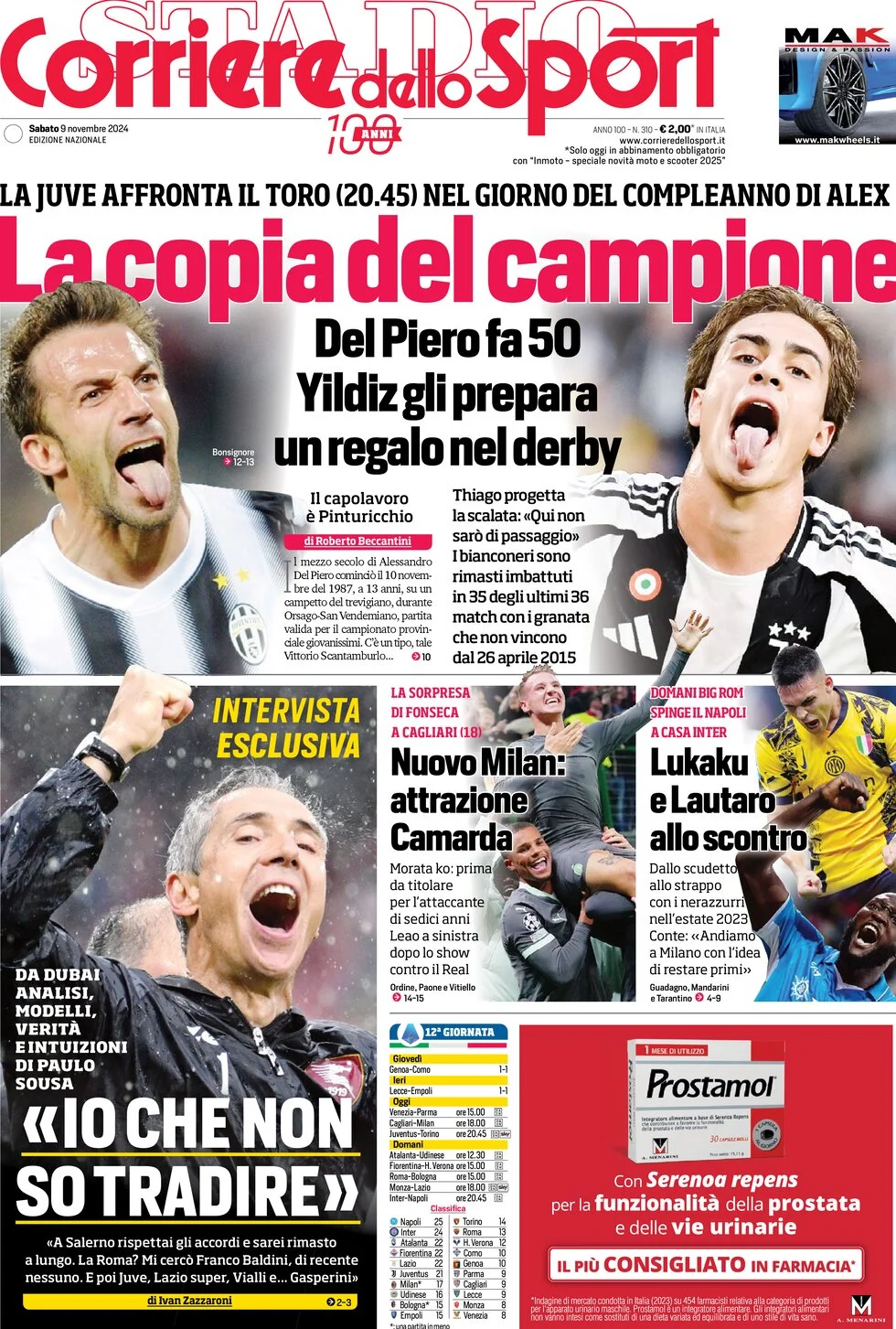 anteprima della prima pagina di corriere-dello-sport del 09/11/2024