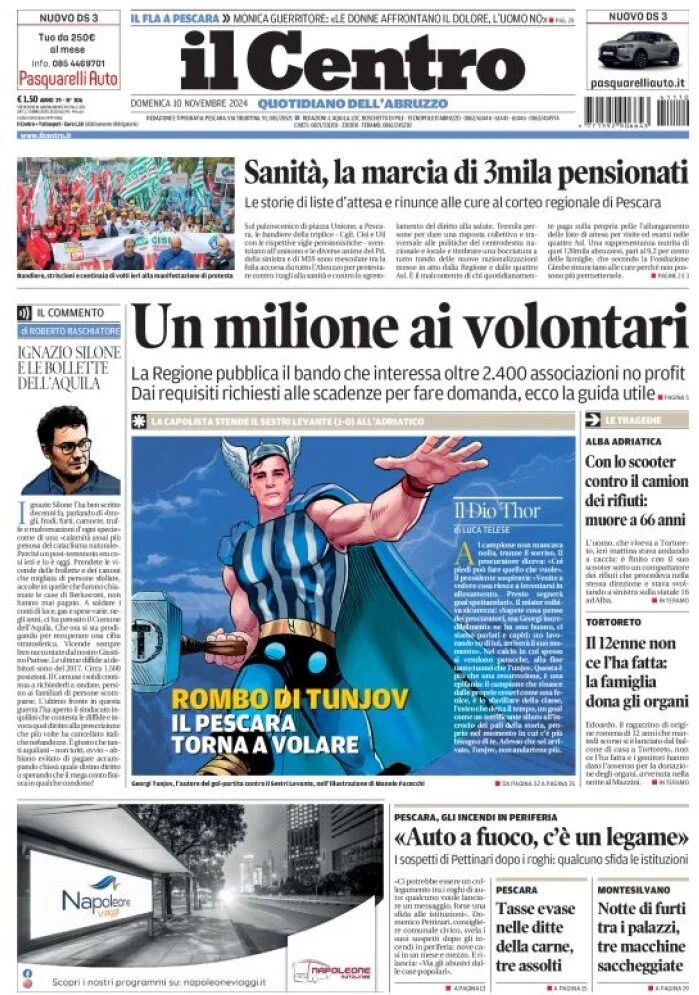 anteprima della prima pagina di il-centro-pescara del 10/11/2024
