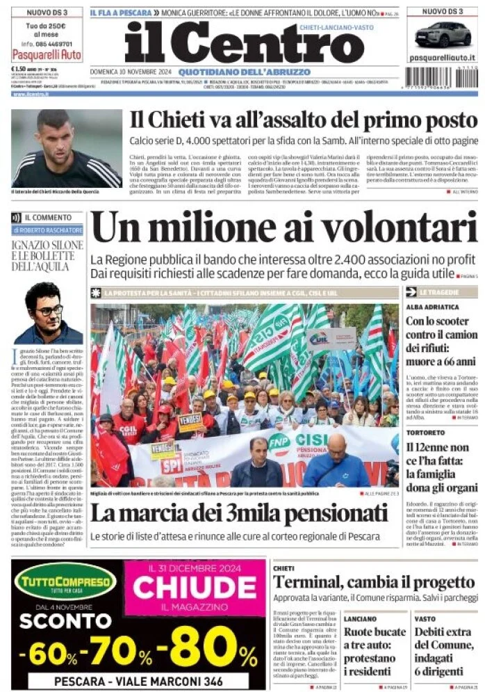 anteprima della prima pagina di il-centro-chieti del 10/11/2024