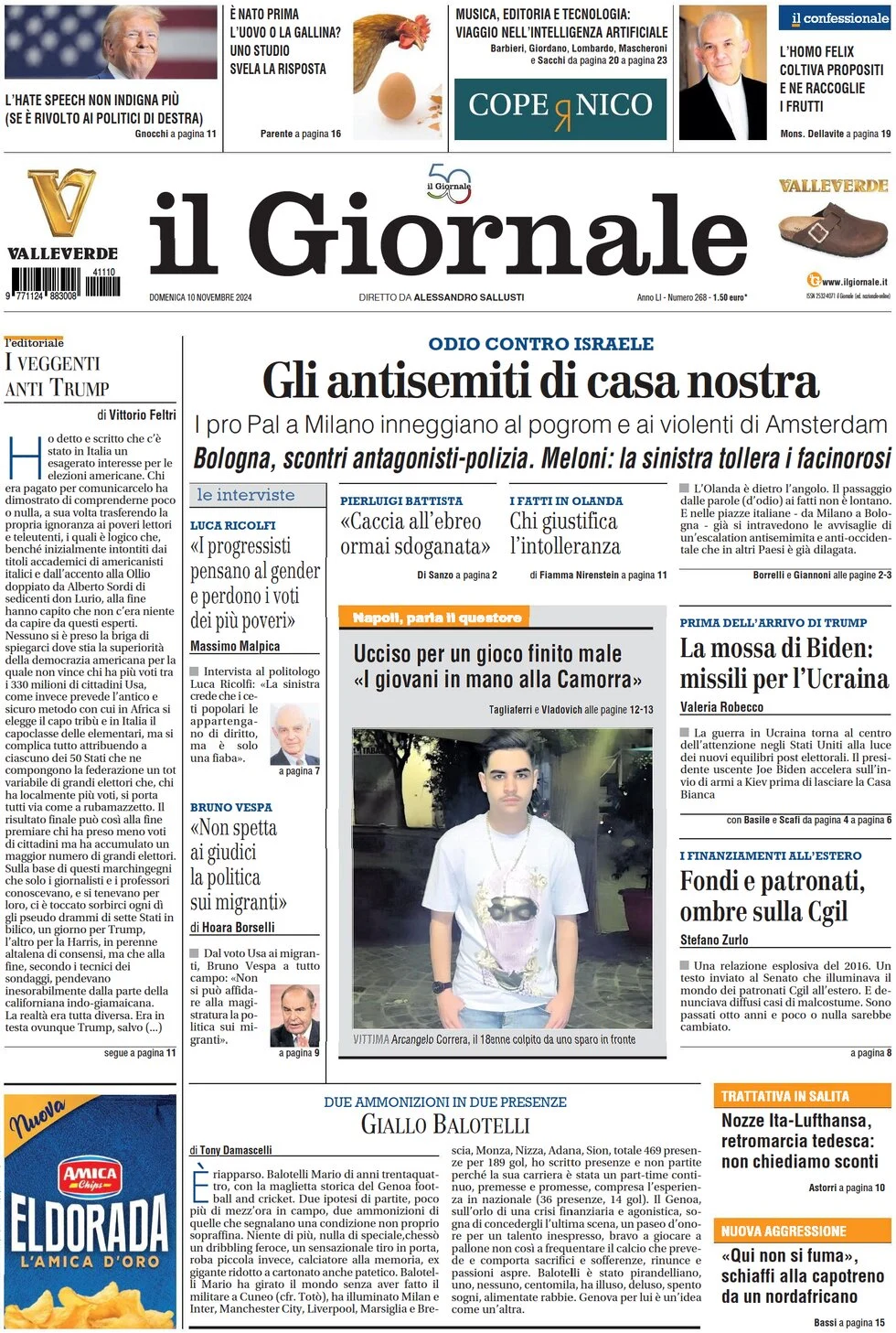 anteprima della prima pagina di il-giornale del 10/11/2024