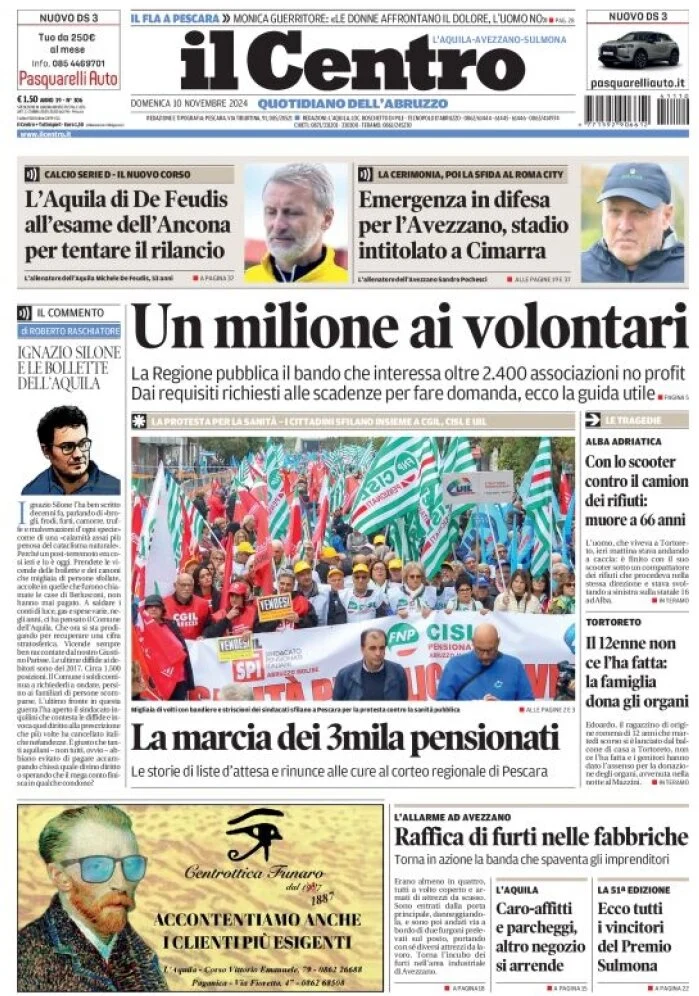 anteprima della prima pagina di il-centro-laquila del 10/11/2024