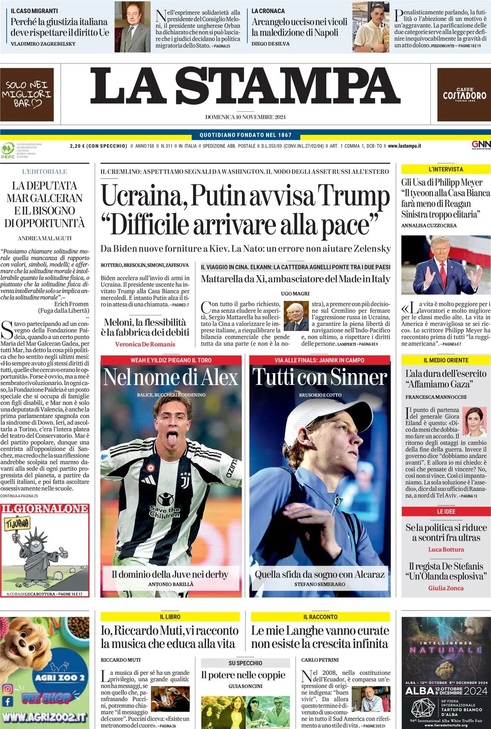 anteprima della prima pagina di la-stampa del 10/11/2024