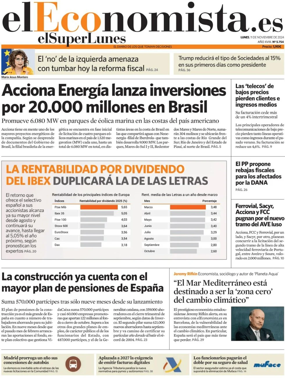 anteprima della prima pagina di el-economista del 11/11/2024