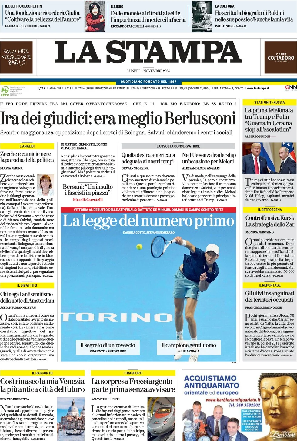anteprima della prima pagina di la-stampa del 11/11/2024