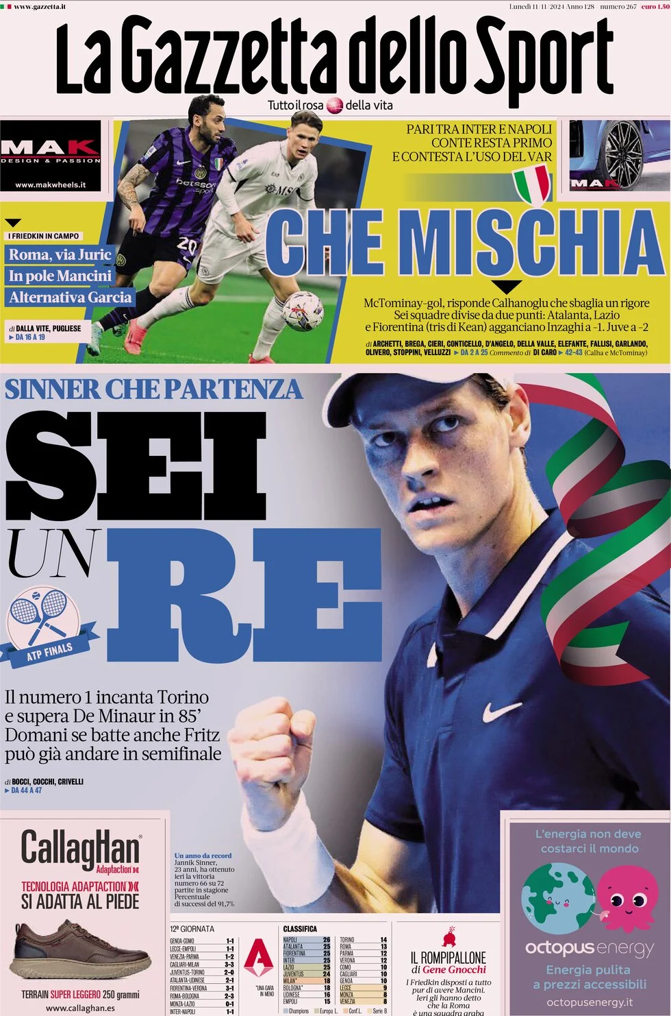 anteprima della prima pagina di la-gazzetta-dello-sport del 11/11/2024