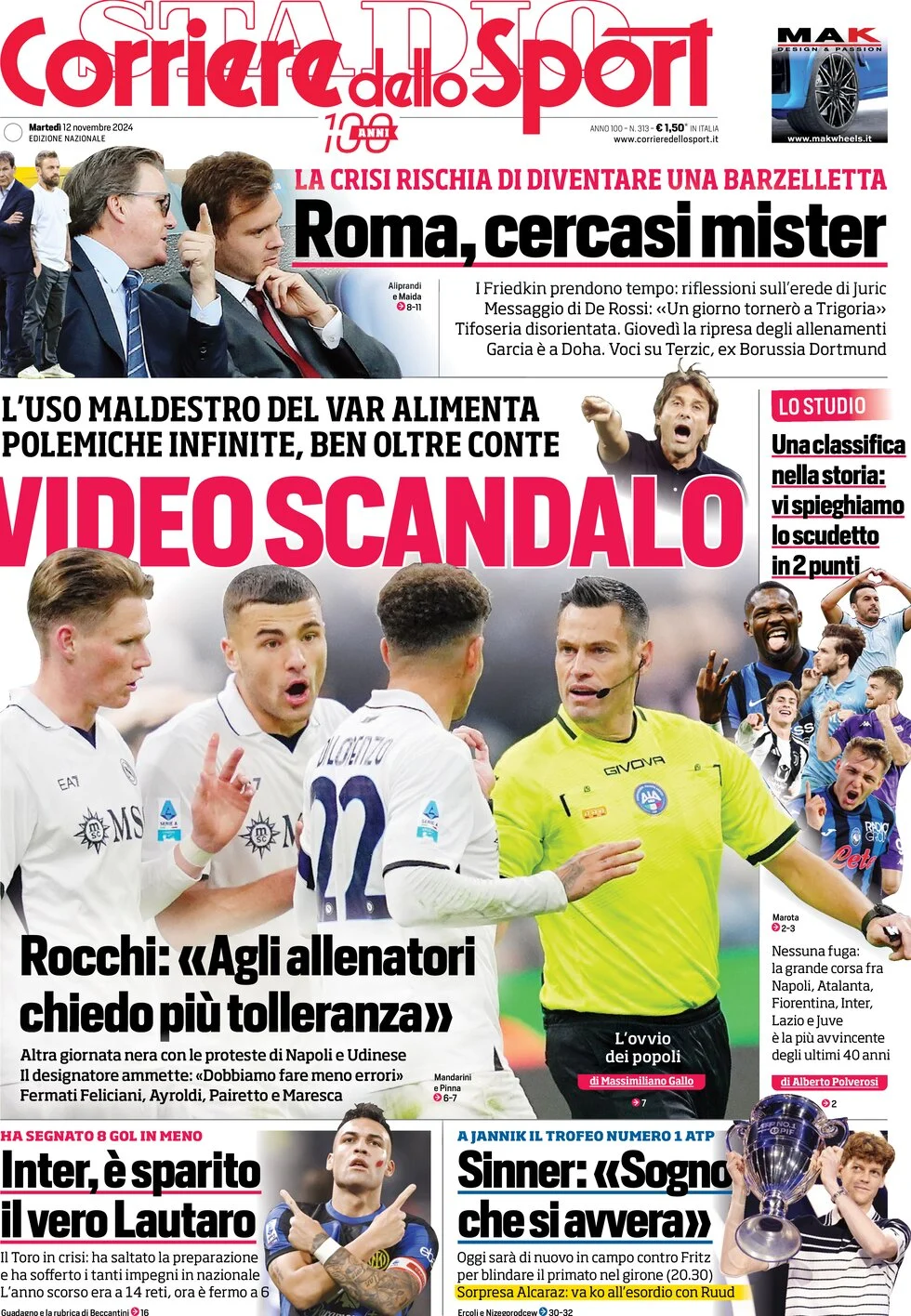 anteprima della prima pagina di corriere-dello-sport del 12/11/2024