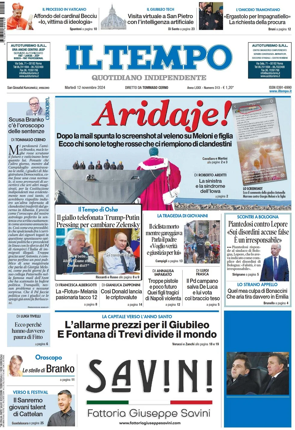 anteprima della prima pagina di il-tempo del 12/11/2024
