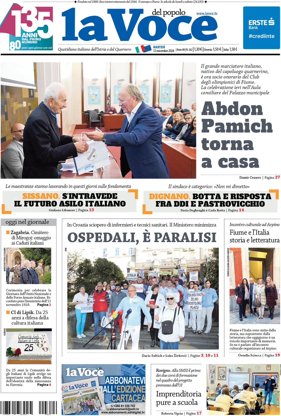 anteprima della prima pagina di la-voce-del-popolo del 12/11/2024