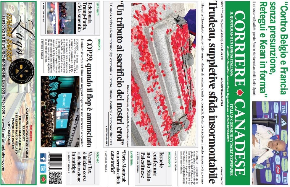 anteprima della prima pagina di corriere-canadese del 12/11/2024
