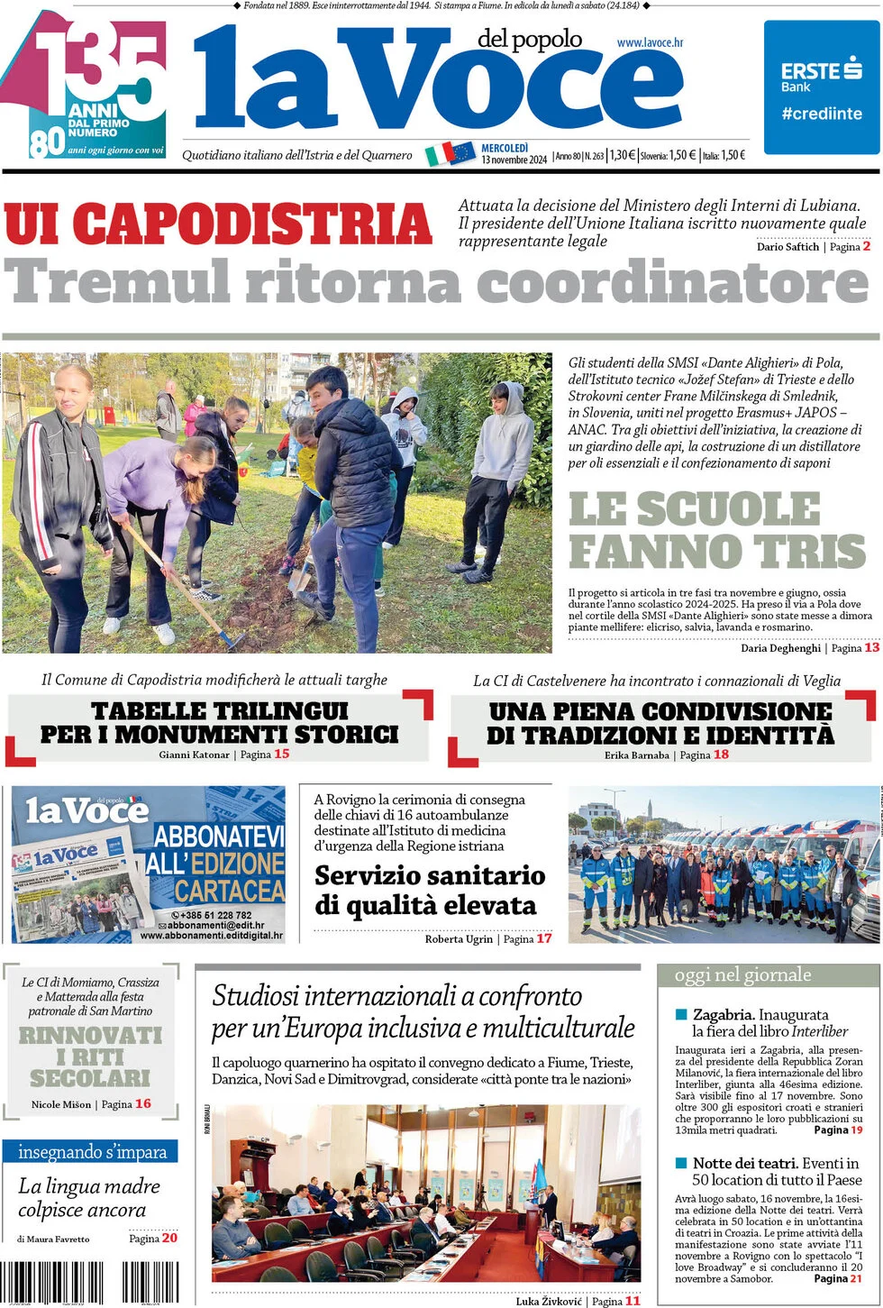 anteprima della prima pagina di la-voce-del-popolo del 13/11/2024