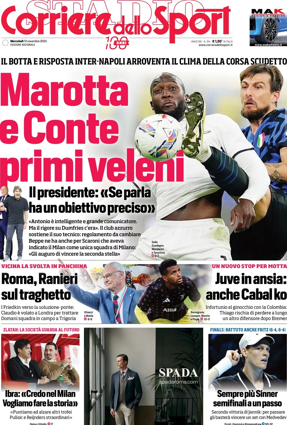anteprima della prima pagina di corriere-dello-sport del 13/11/2024