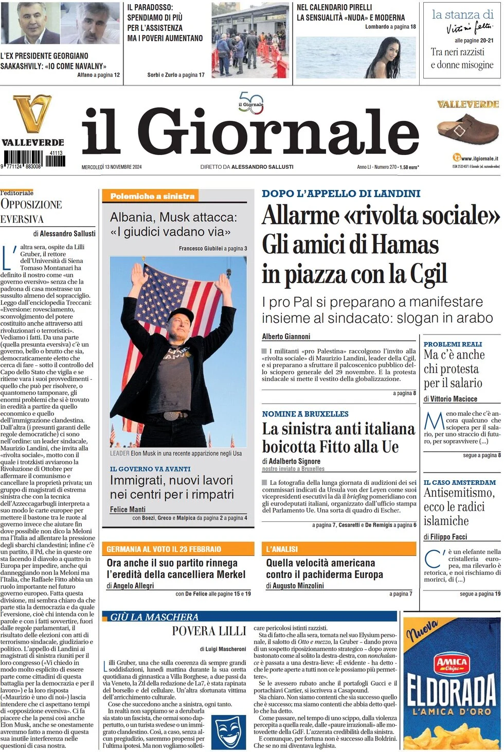 anteprima della prima pagina di il-giornale del 13/11/2024