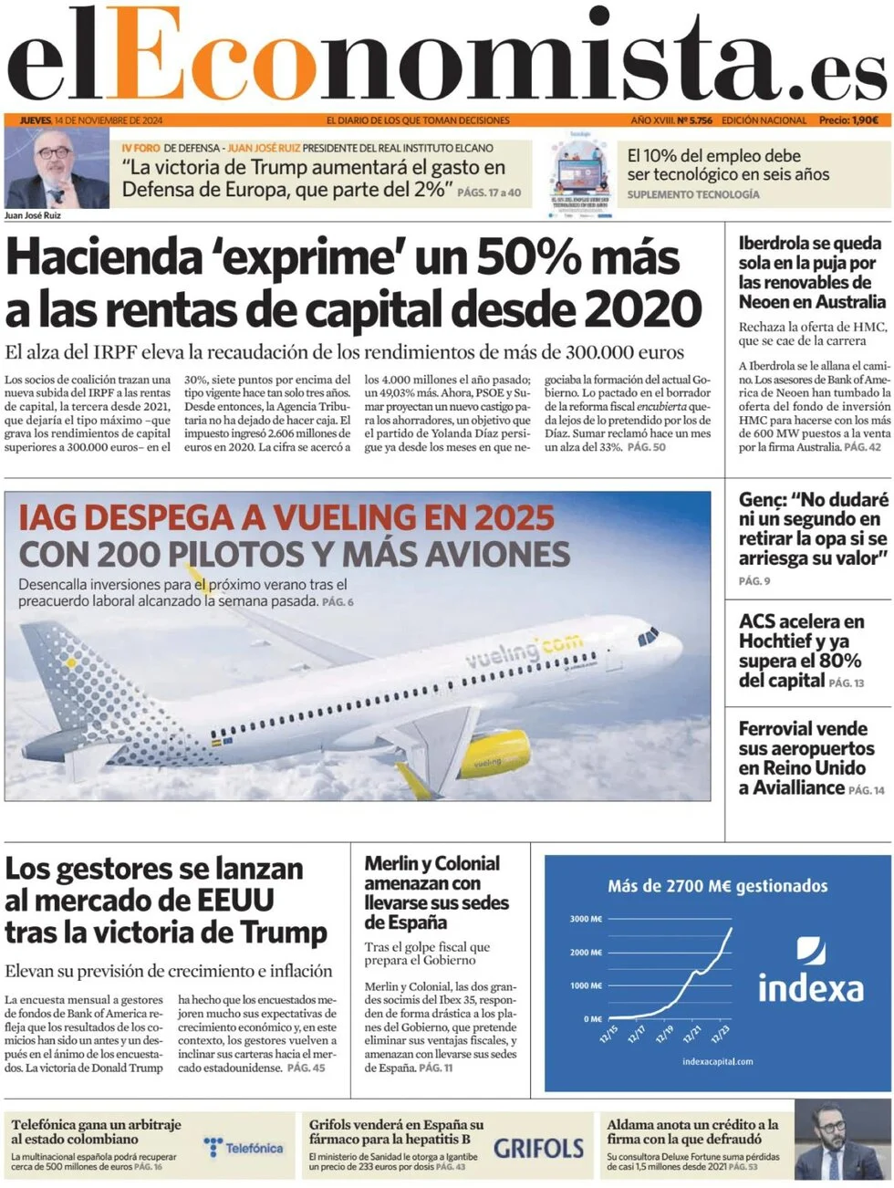 anteprima della prima pagina di el-economista del 14/11/2024