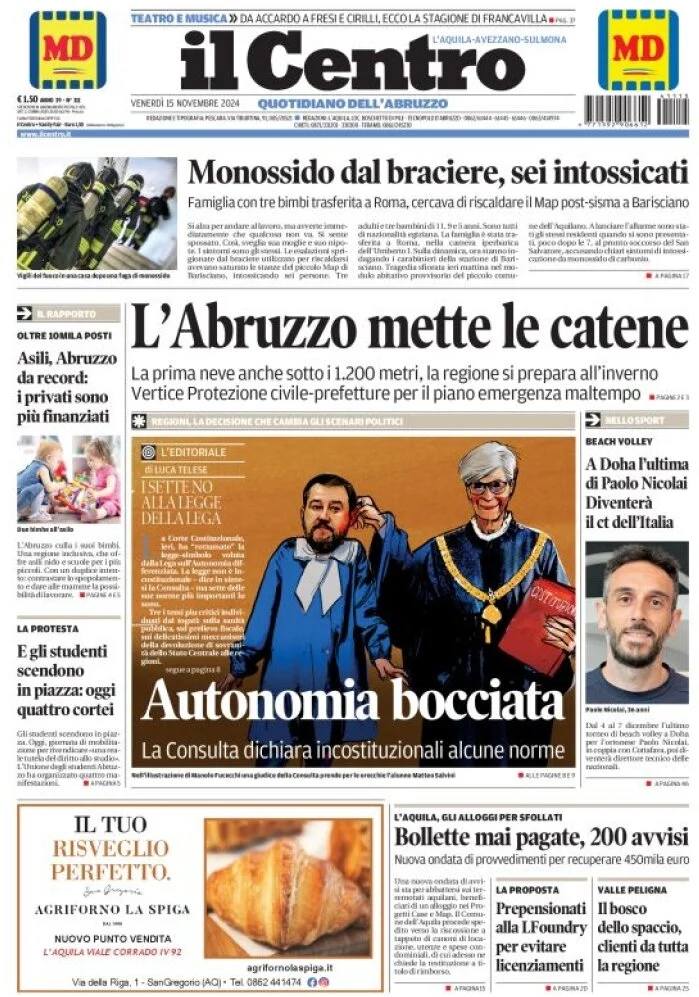 anteprima della prima pagina di il-centro-laquila del 15/11/2024