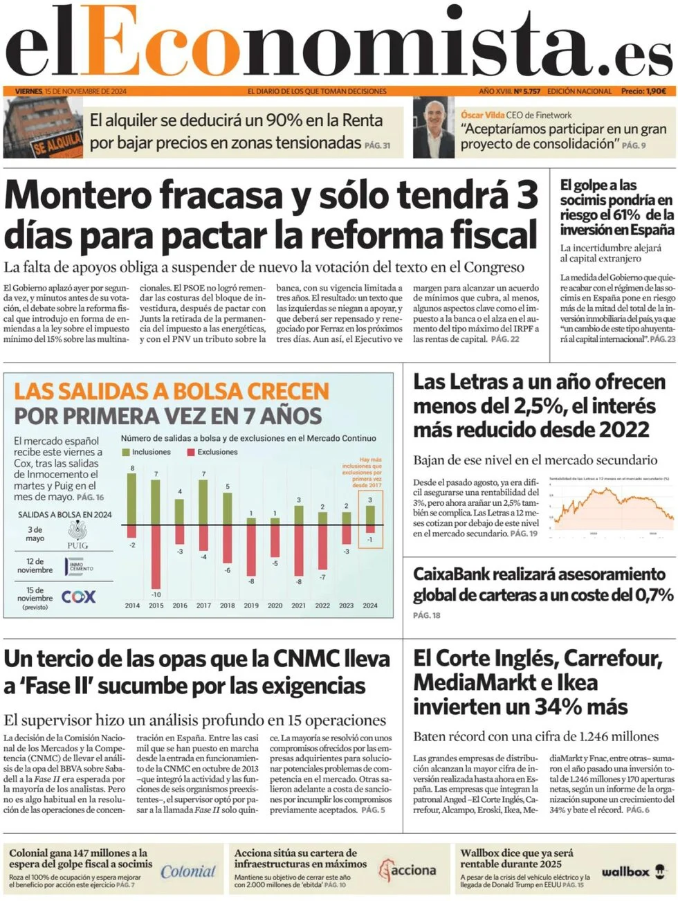 anteprima della prima pagina di el-economista del 15/11/2024