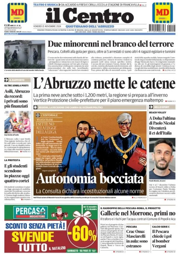 anteprima della prima pagina di il-centro-pescara del 15/11/2024