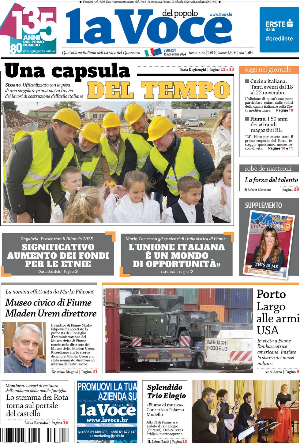 anteprima della prima pagina di la-voce-del-popolo del 15/11/2024