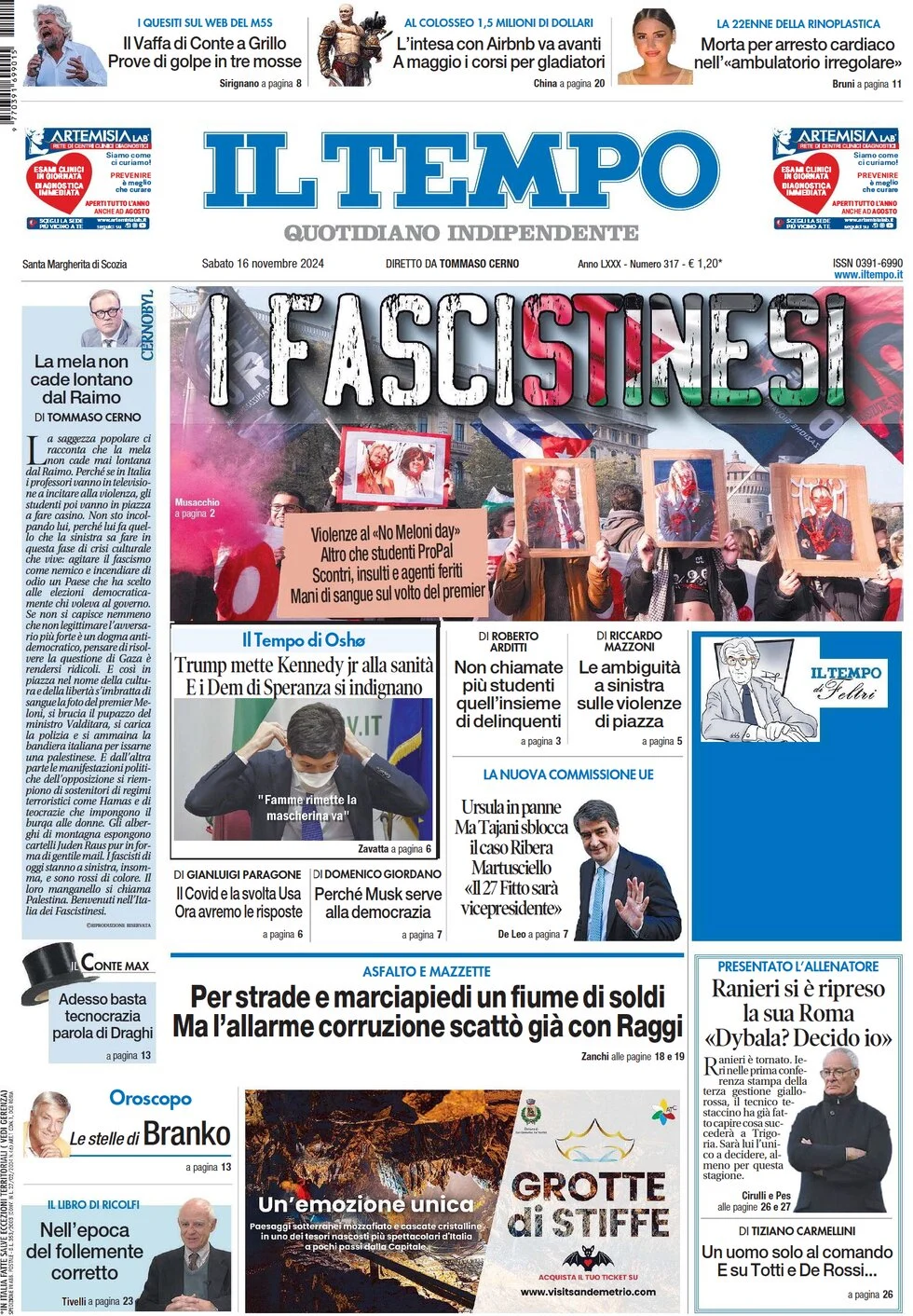anteprima della prima pagina di il-tempo del 16/11/2024
