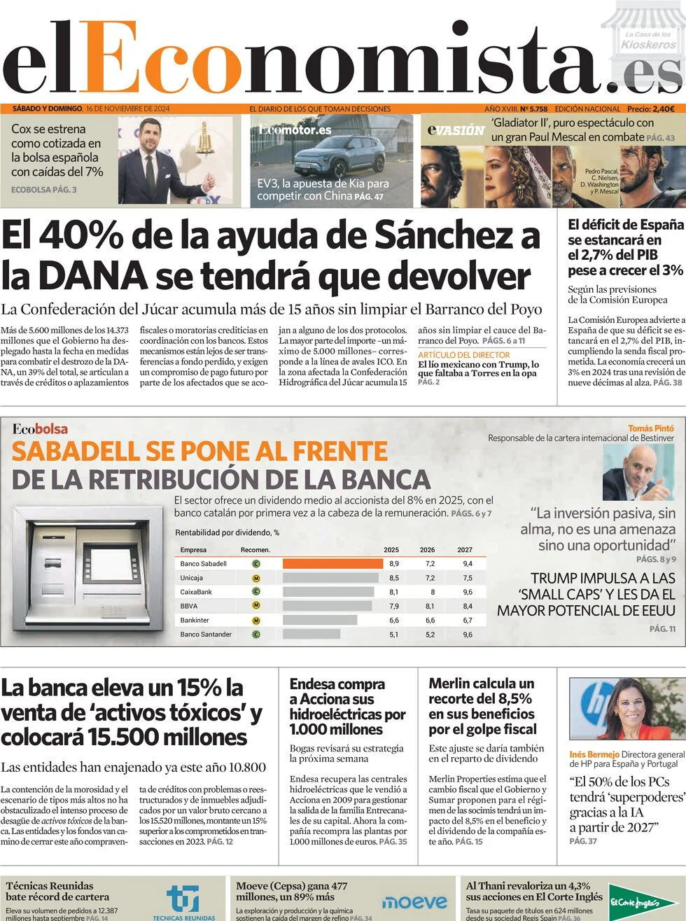 anteprima della prima pagina di el-economista del 16/11/2024