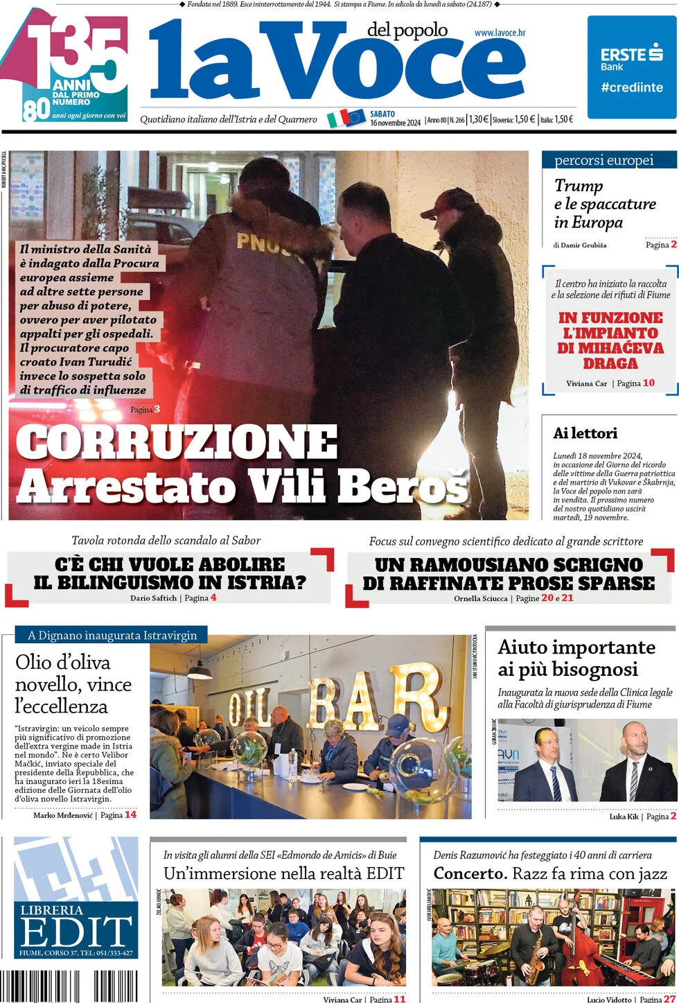 anteprima della prima pagina di la-voce-del-popolo del 16/11/2024