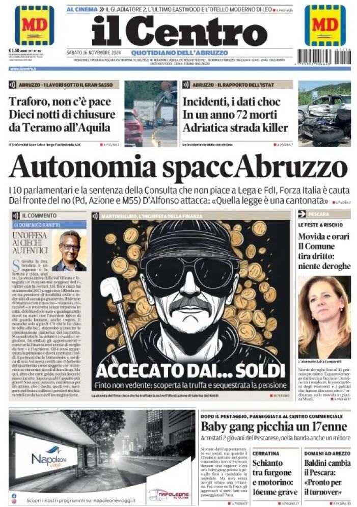 anteprima della prima pagina di il-centro-pescara del 16/11/2024