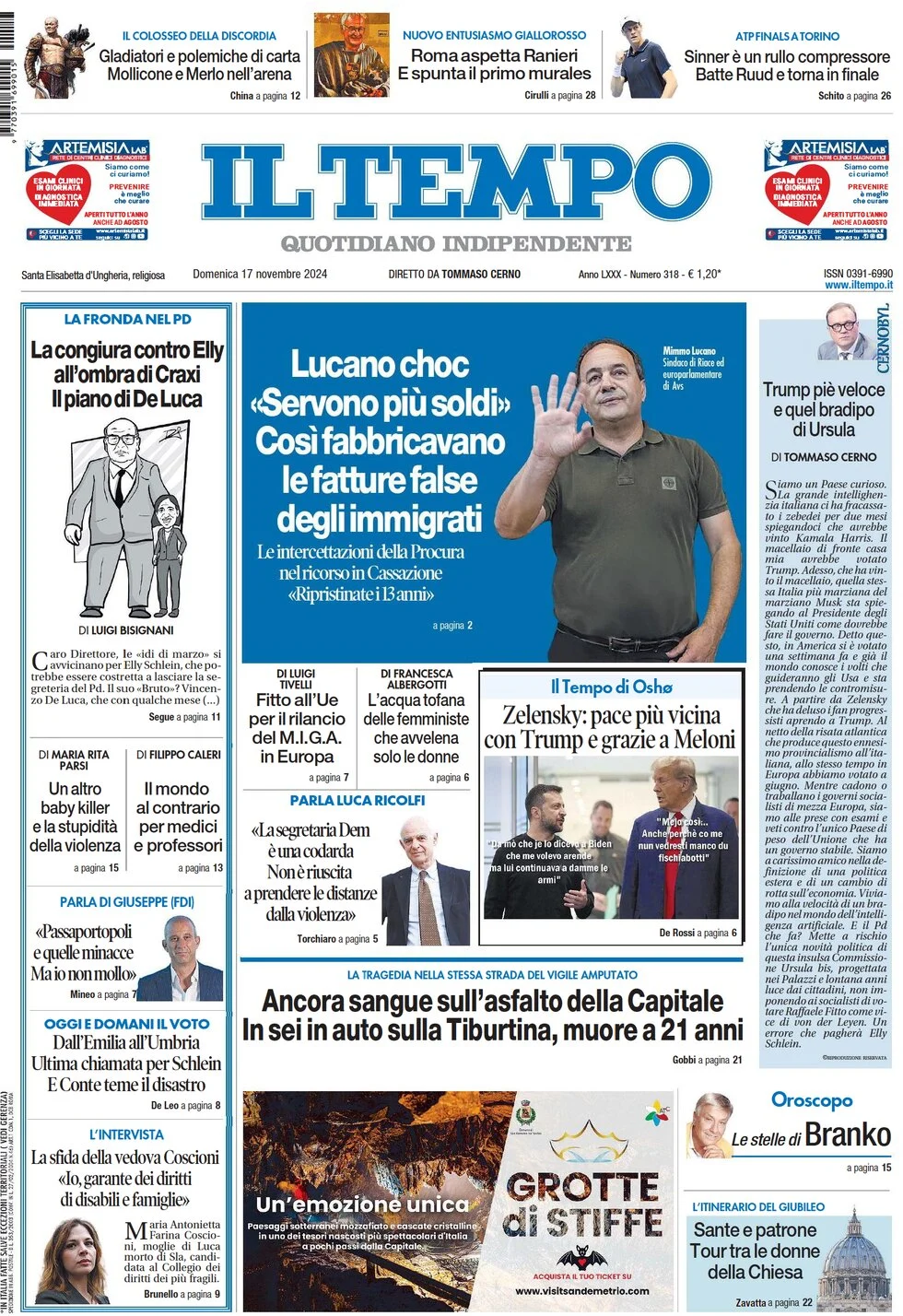 anteprima della prima pagina di il-tempo del 17/11/2024