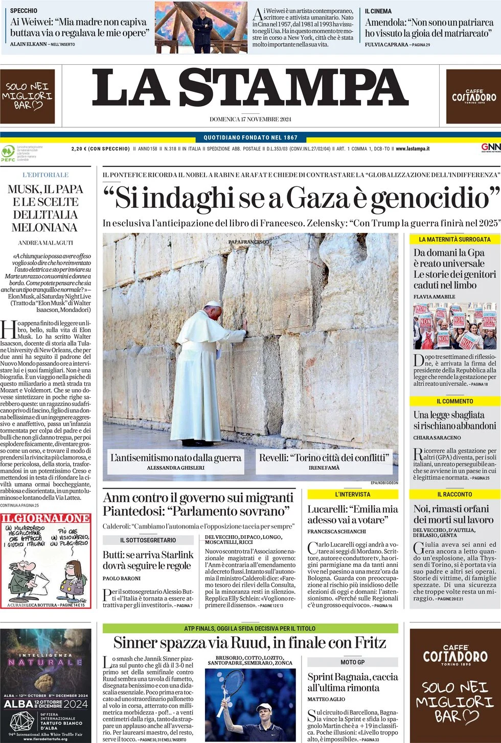 anteprima della prima pagina di la-stampa del 17/11/2024
