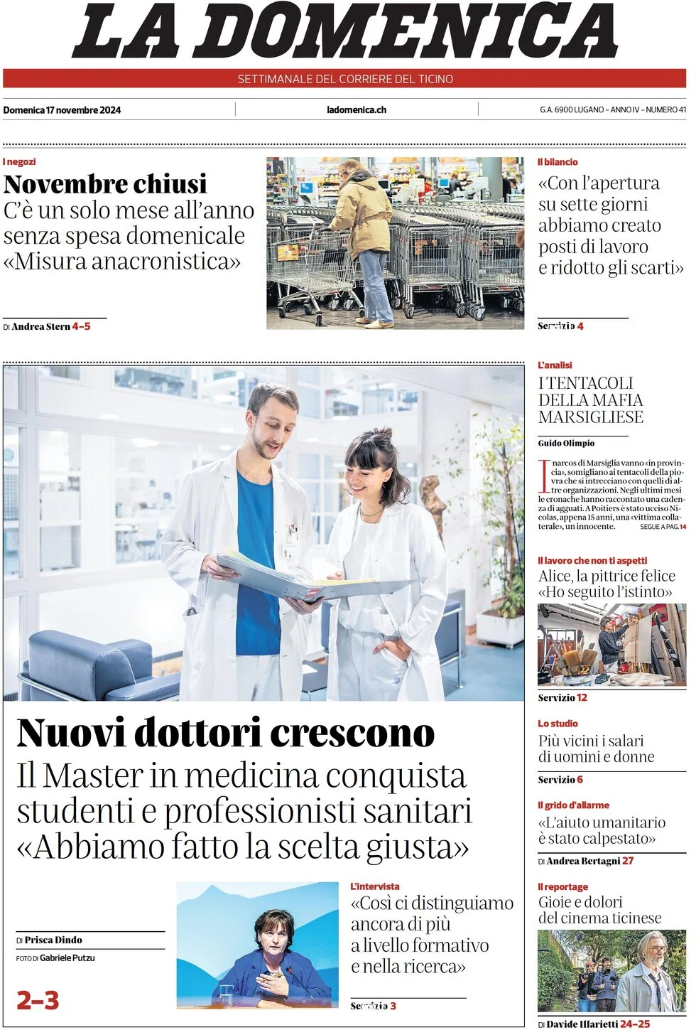 anteprima della prima pagina di corriere-del-ticino del 17/11/2024