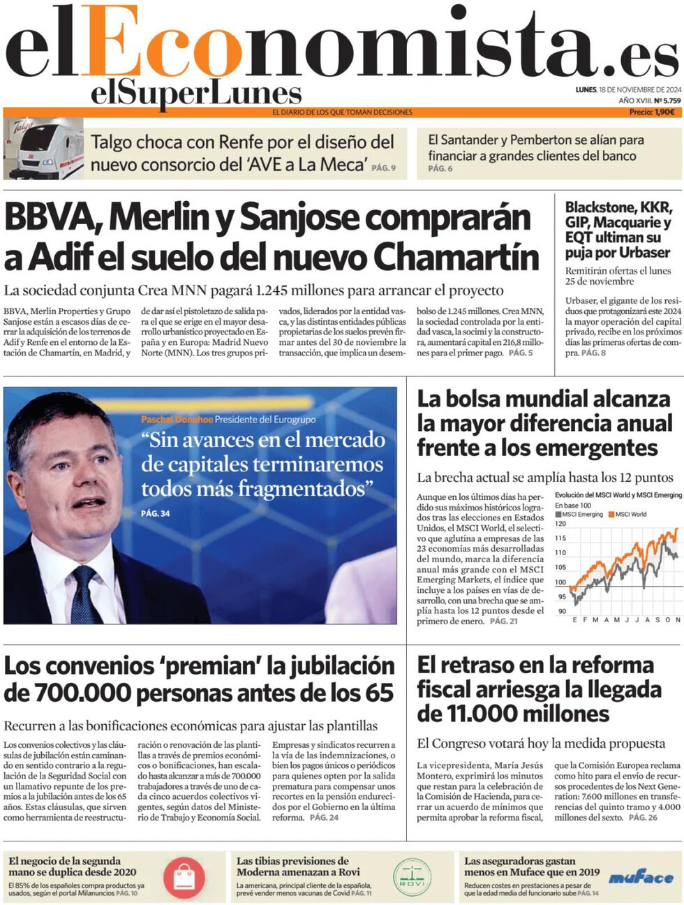 anteprima della prima pagina di el-economista del 18/11/2024