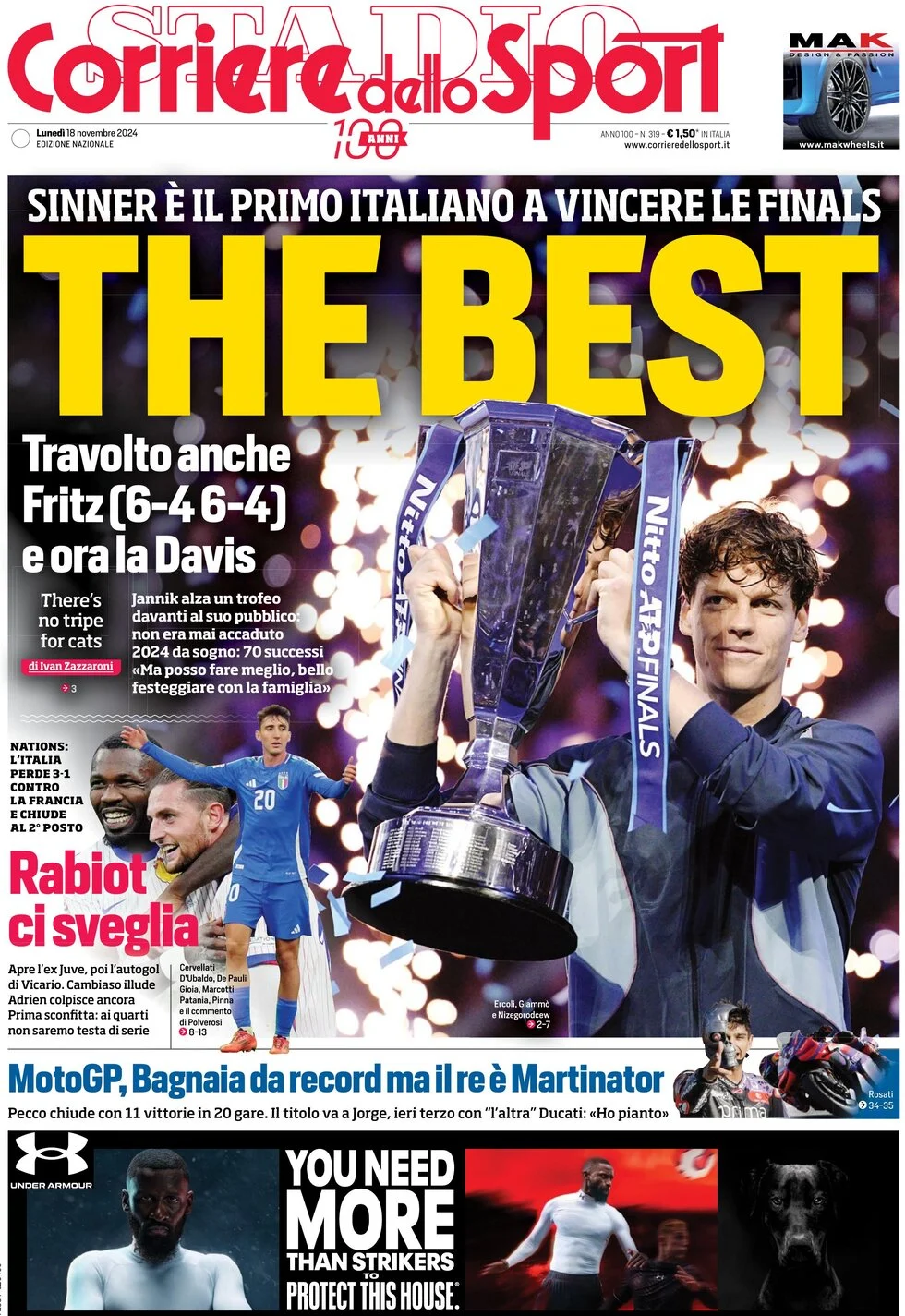 anteprima della prima pagina di corriere-dello-sport del 18/11/2024