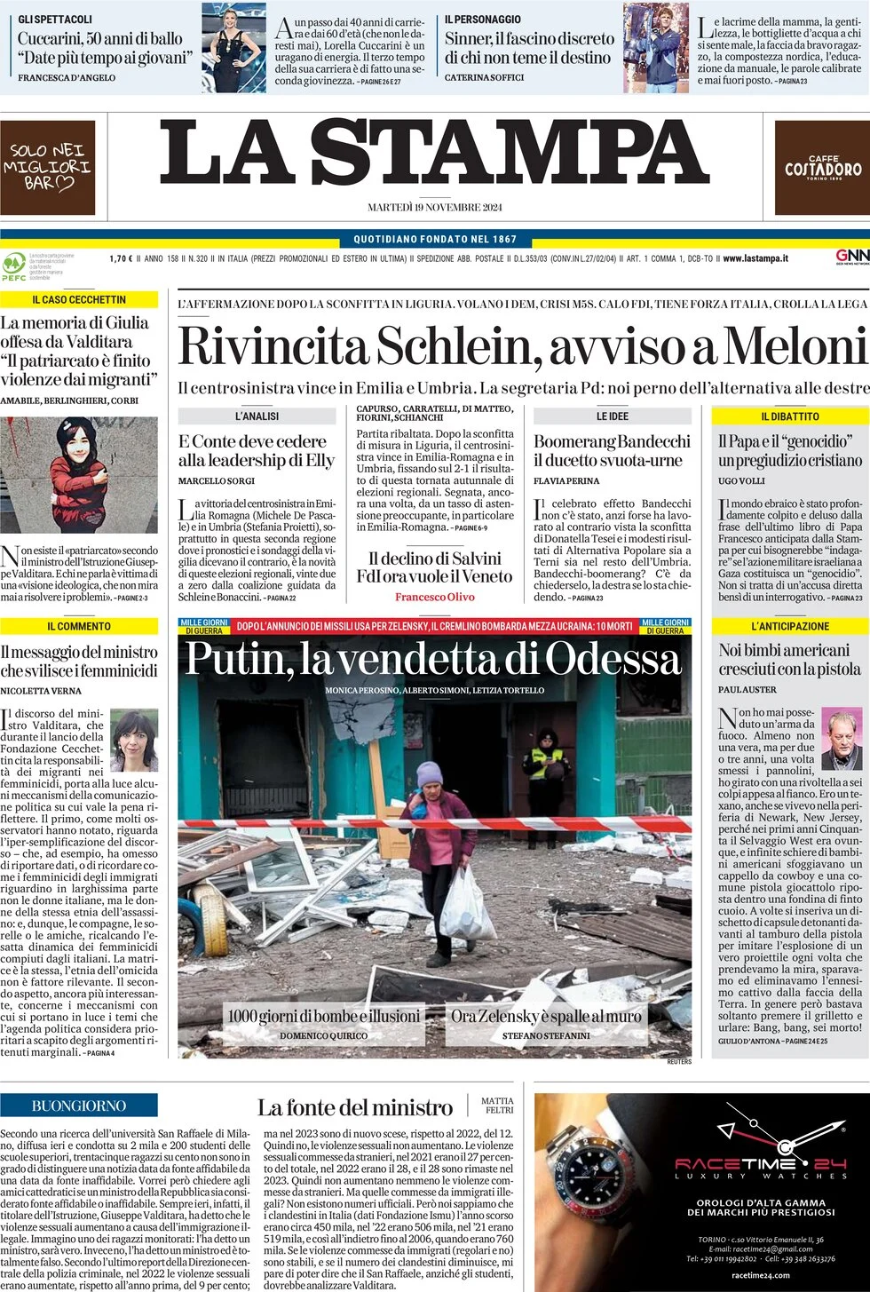 anteprima della prima pagina di la-stampa del 19/11/2024