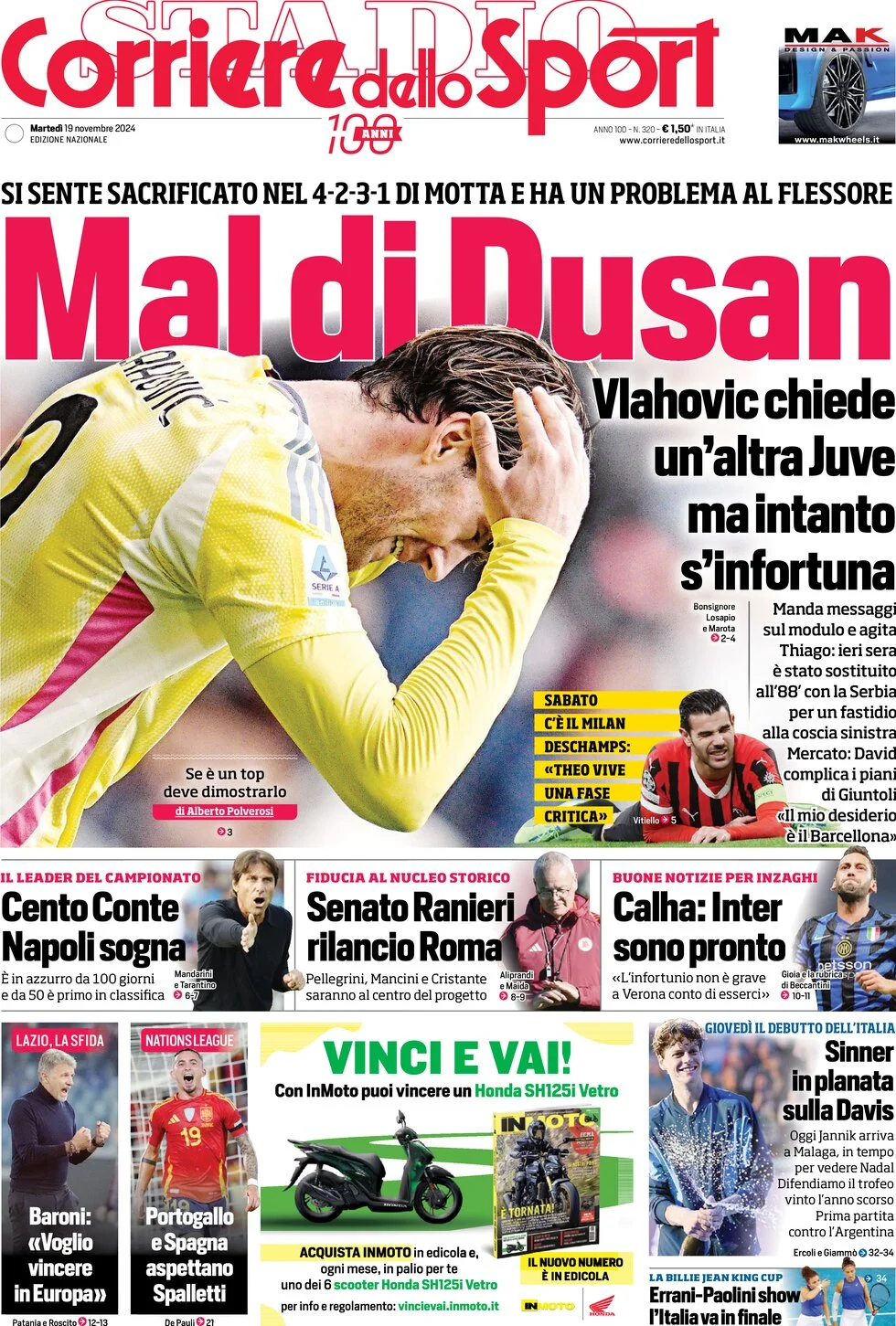anteprima della prima pagina di corriere-dello-sport del 19/11/2024