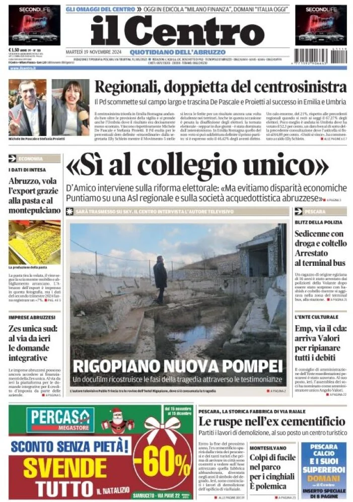 anteprima della prima pagina di il-centro-pescara del 19/11/2024