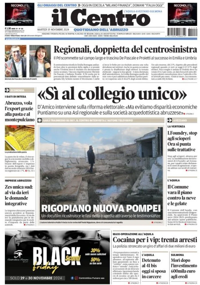 anteprima della prima pagina di il-centro-laquila del 19/11/2024