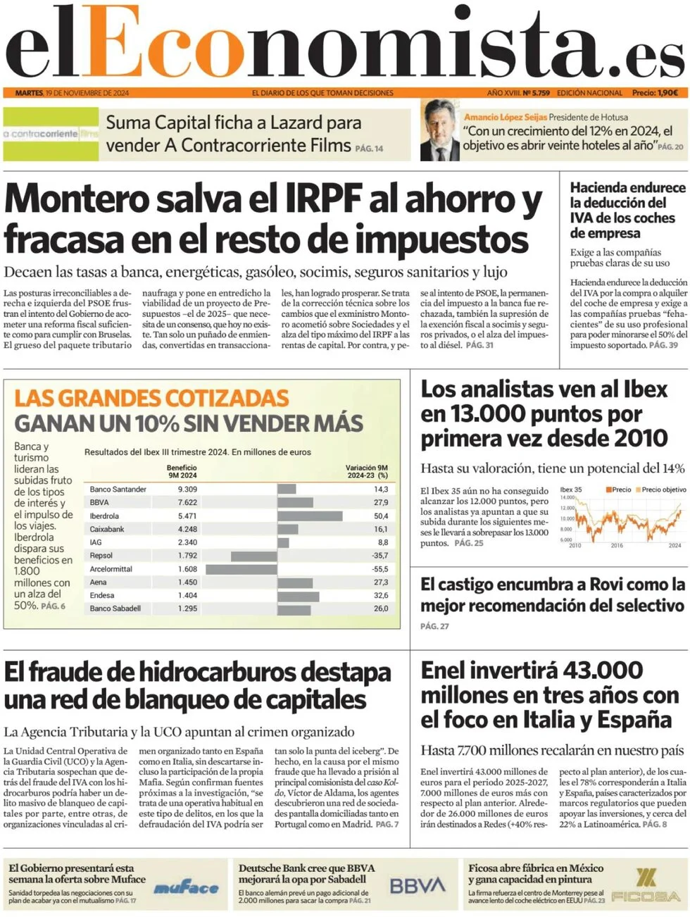anteprima della prima pagina di el-economista del 19/11/2024
