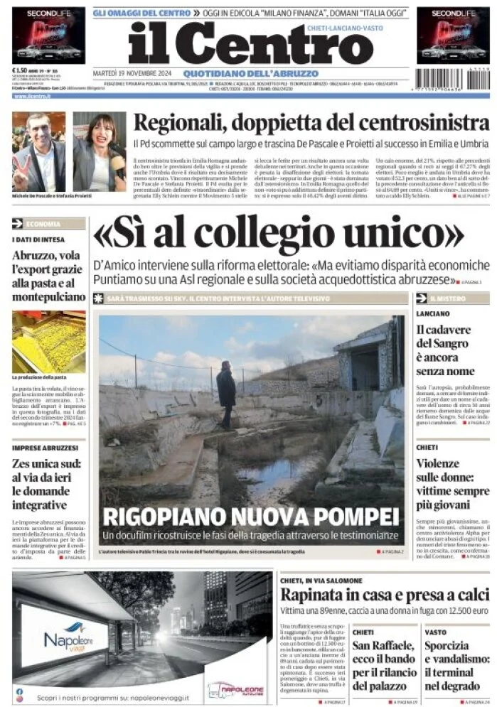 anteprima della prima pagina di il-centro-chieti del 19/11/2024