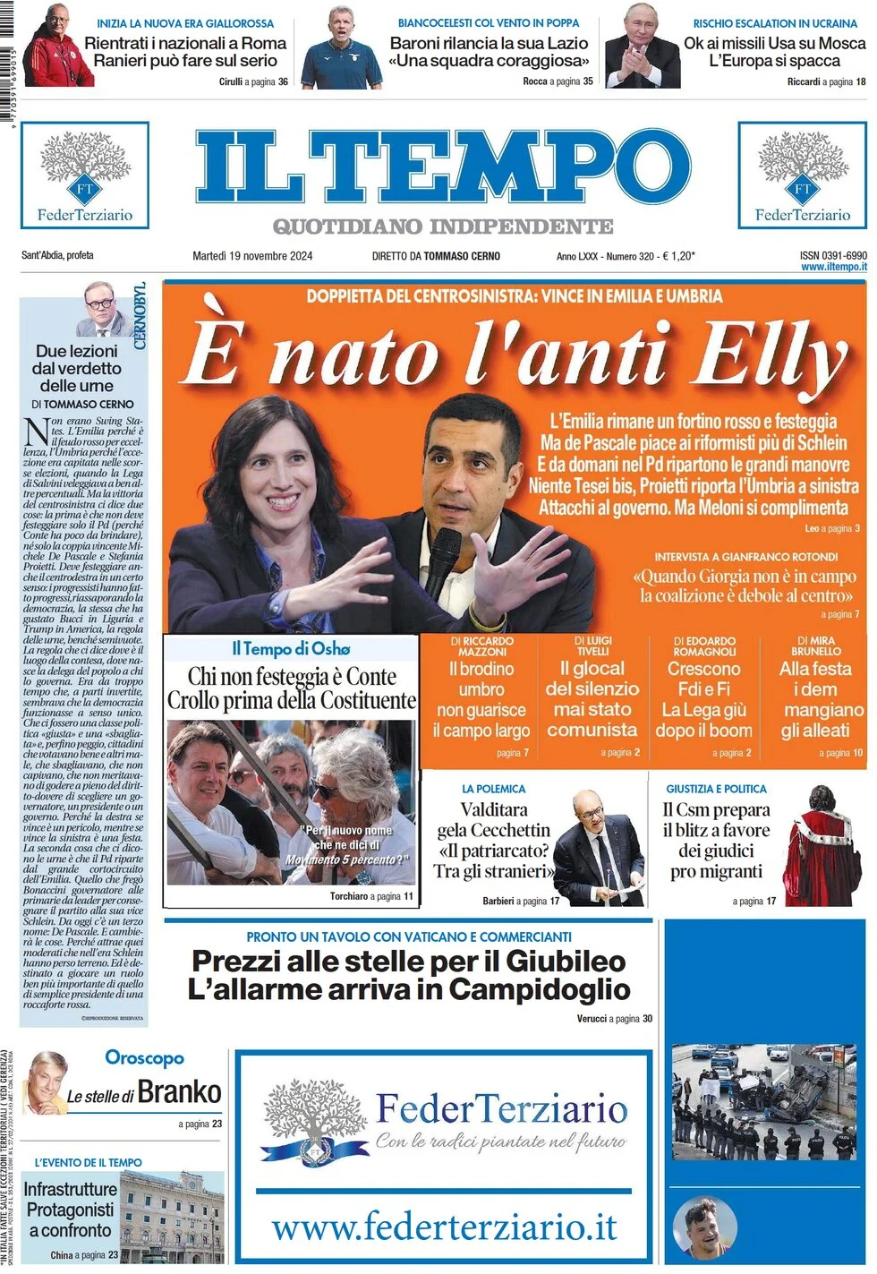 anteprima della prima pagina di il-tempo del 19/11/2024