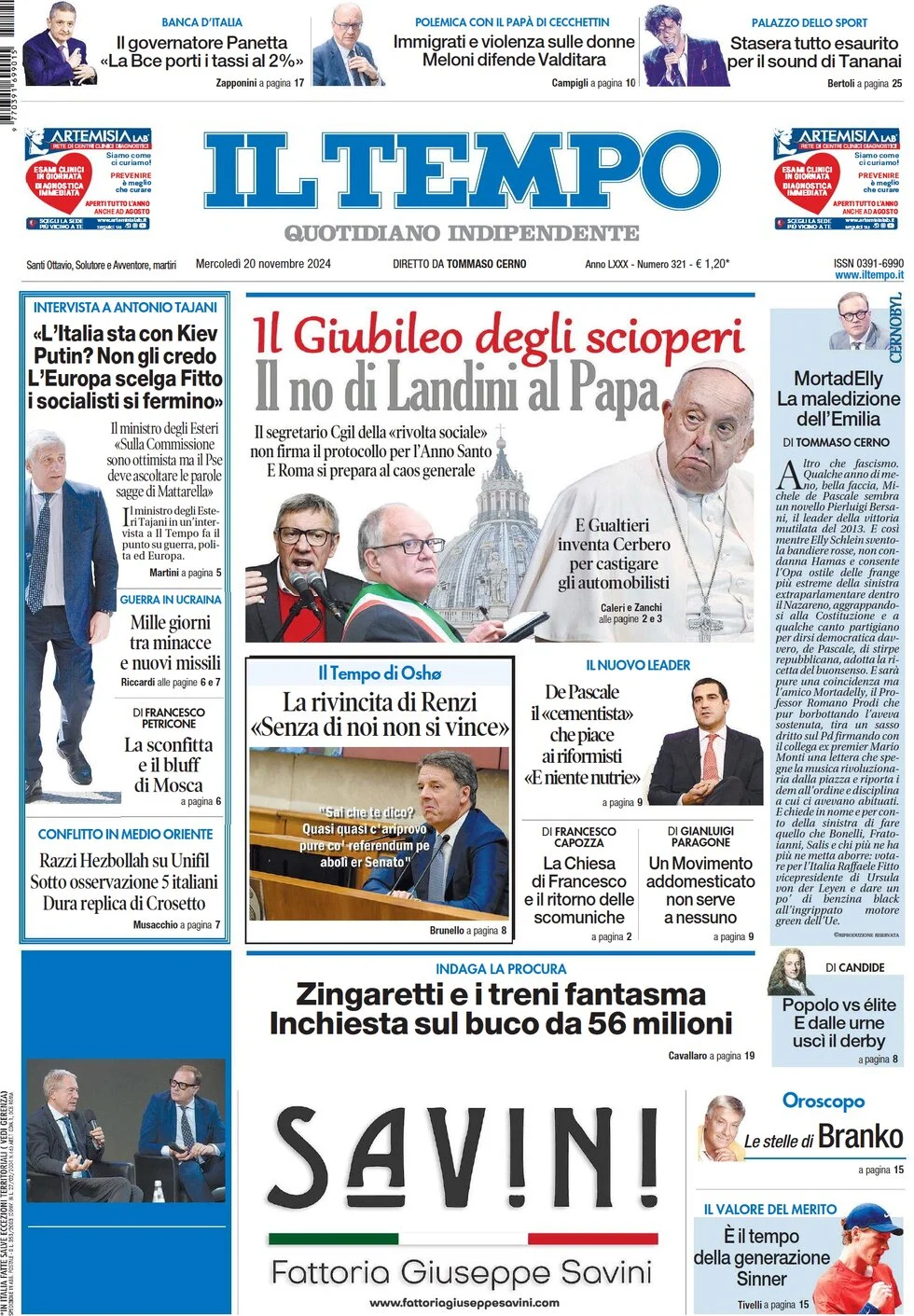 anteprima della prima pagina di il-tempo del 20/11/2024