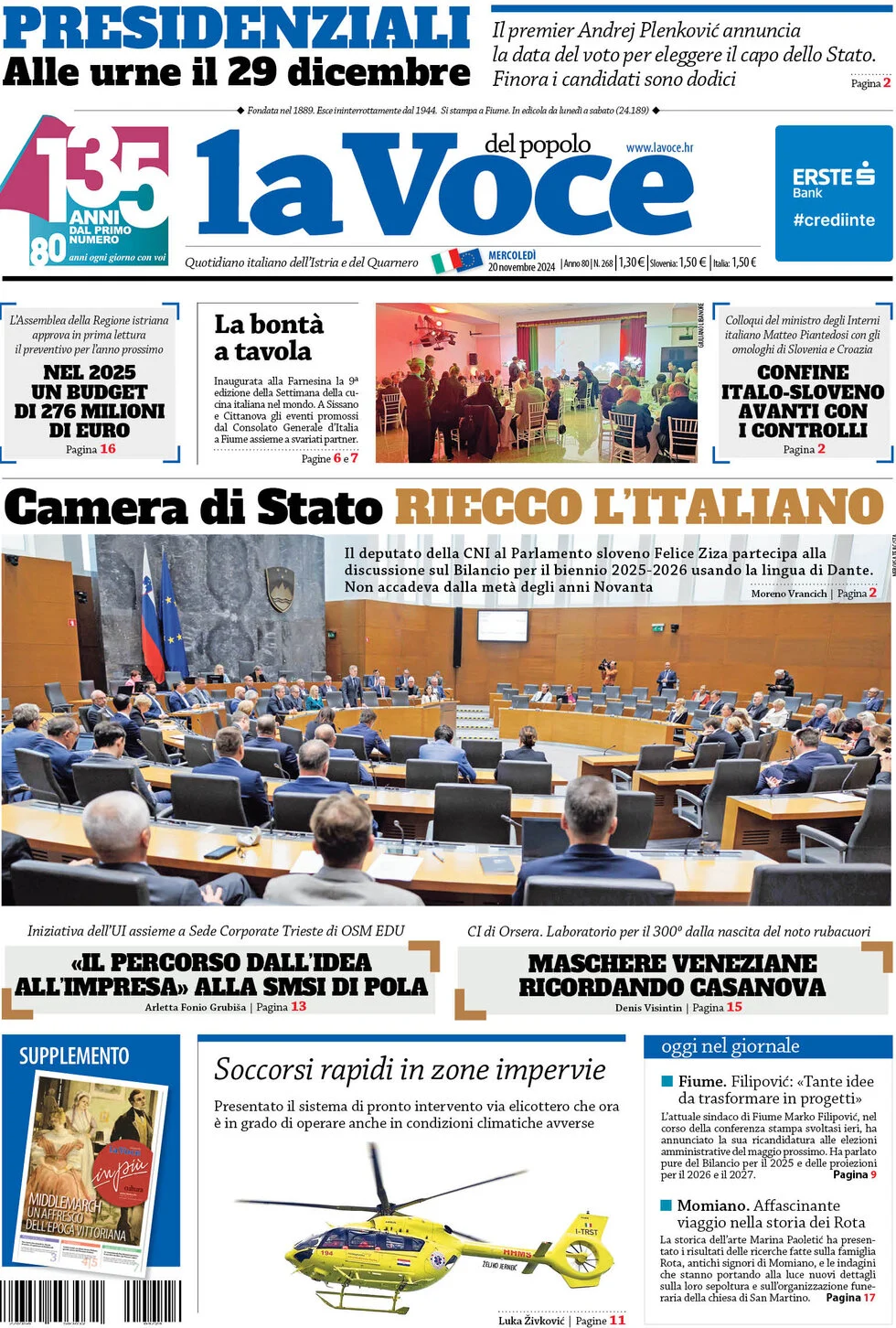 anteprima della prima pagina di la-voce-del-popolo del 20/11/2024