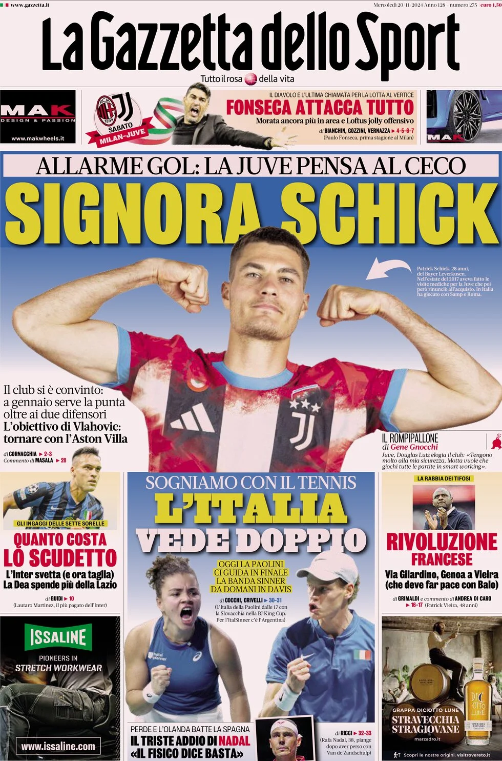 anteprima della prima pagina di la-gazzetta-dello-sport del 20/11/2024