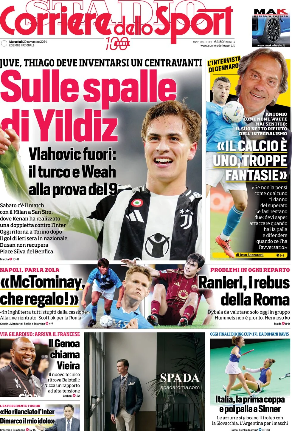 anteprima della prima pagina di corriere-dello-sport del 20/11/2024