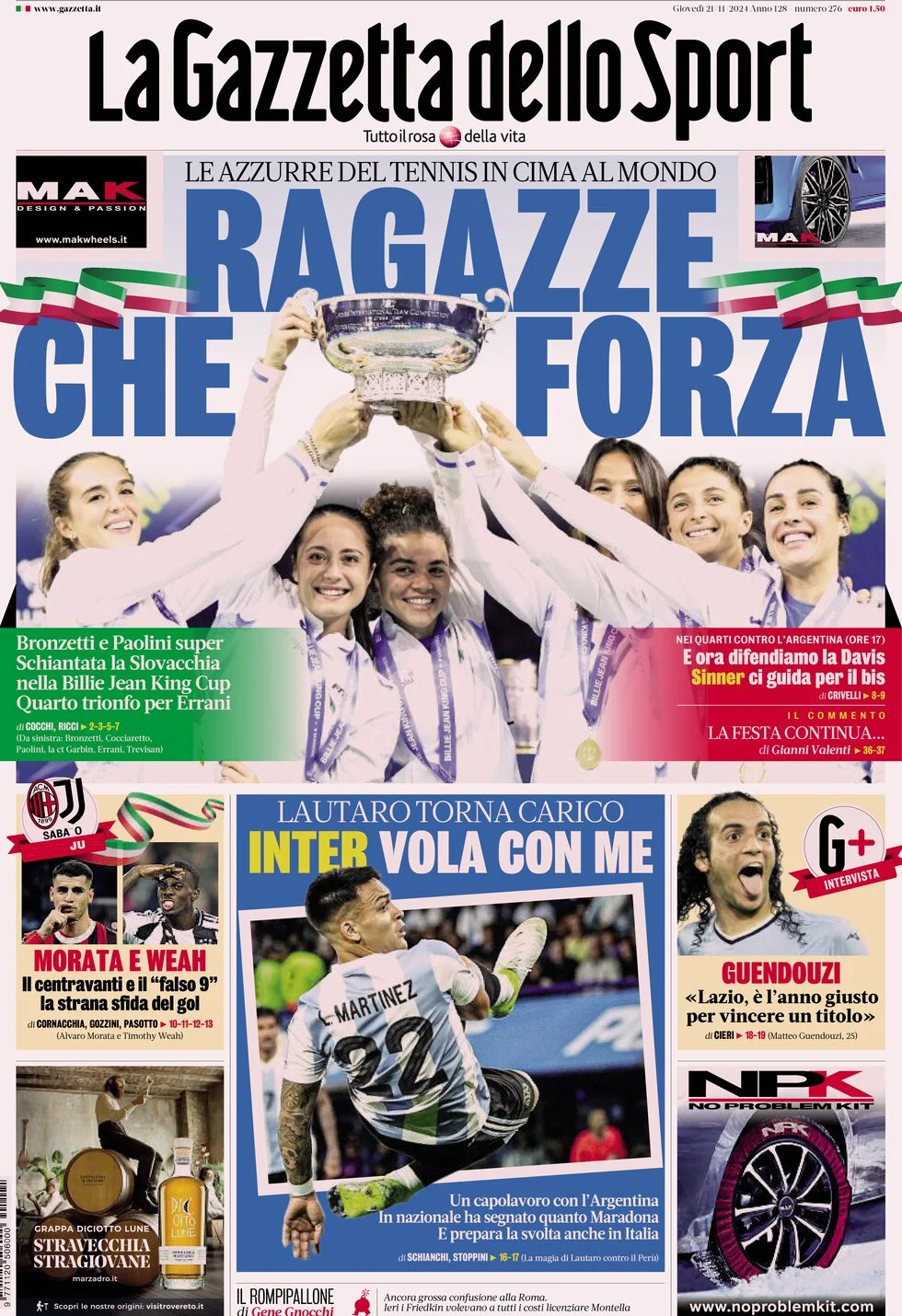 anteprima della prima pagina di la-gazzetta-dello-sport del 21/11/2024